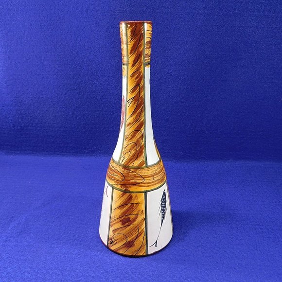 Vintage Fish Fossil Blue Vase Italy Signed Mid Century Modern 9.5" - Picture 7 of 12